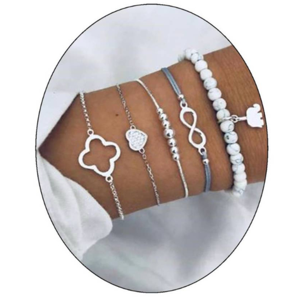 Boho 5-Piece Bracelet Set‎ in Silver NEW